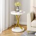 Modern Gold Round End Side Table with Faux White Marble Top and Gold Metal Frame