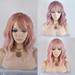 Women s Medium-Long Wavy Wig Trendy Light Pink With Bangs Wig for Parties and Dates