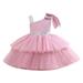 ZRBYWB Pageant Party Dress Long Princess Wedding Sloping Collar Sleeveless Double Mesh Skirt With Bow Shoulder A Line Dress For 1 To 8 Years Party Dress