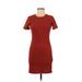 Forever 21 Casual Dress - Bodycon Crew Neck Short sleeves: Red Print Dresses - Women's Size Medium