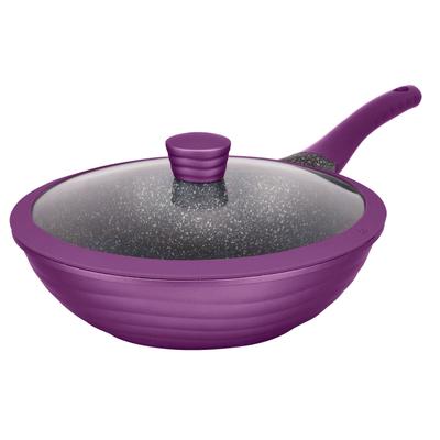 Wok KING "NEW~WAVE", lila (aubergine), H:8cm Ø:28cm, Pfannen, Induktion, Antihaftbeschichtung, Glasdeckel mit Silikonrand, 28 cm