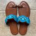 Jessica Simpson Shoes | Jessica Simpson Sandal With Bead Detailing On Strap, Size 7.5 | Color: Blue/Tan | Size: 7.5