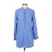 Splendid Casual Dress - Shirtdress High Neck Long sleeves: Blue Print Dresses - Women's Size Small