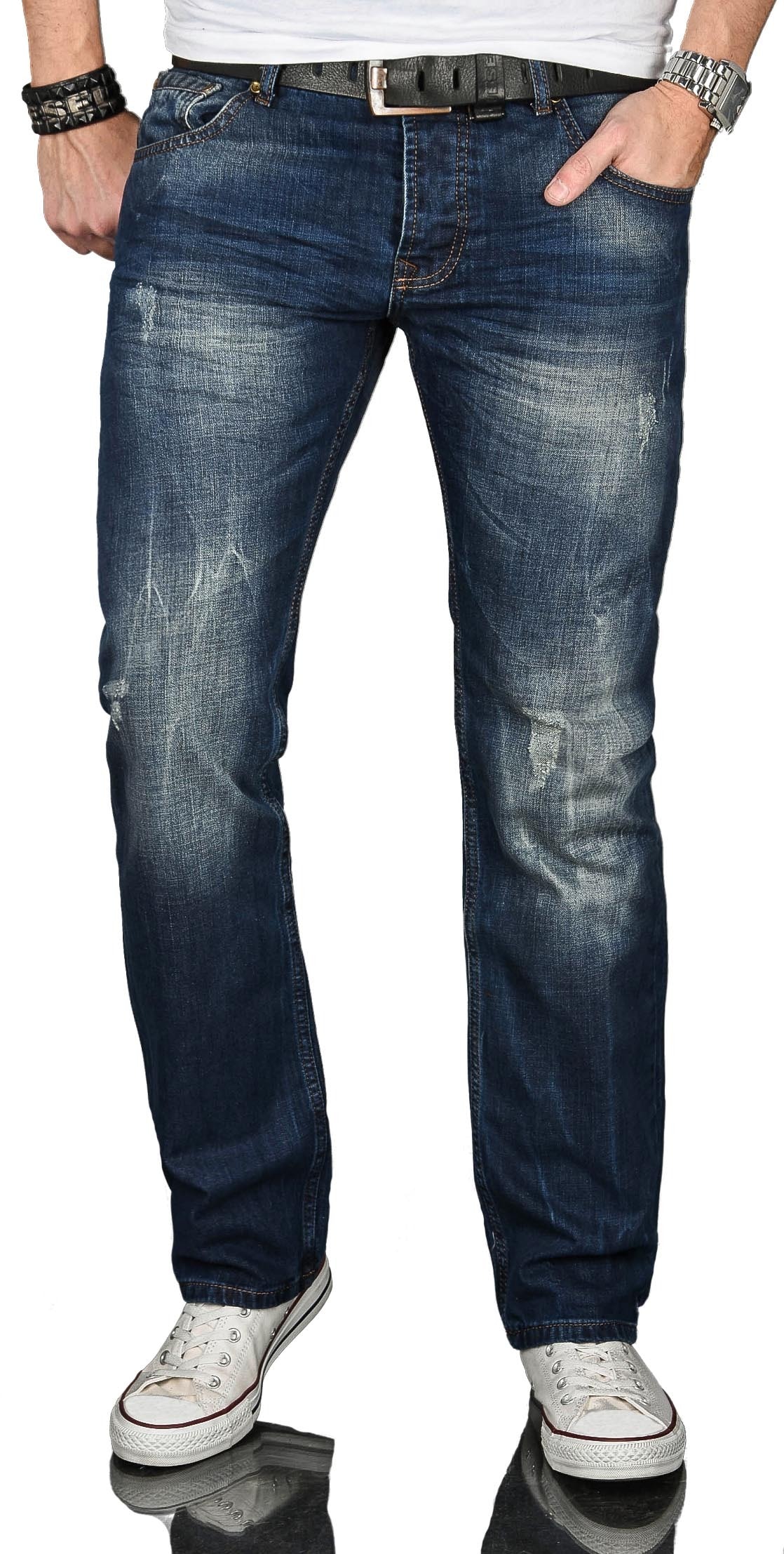 Regular-fit-Jeans ALESSANDRO SALVARINI "ASJulio", Herren, Gr. W32L34, Länge 34, blau (as, 060, blau vintage), Denim/Jeans, Obermaterial: 100% Baumwolle, Destroyed-Effekte, leichte Abriebeffekte, Jeans, mit geradem Bein