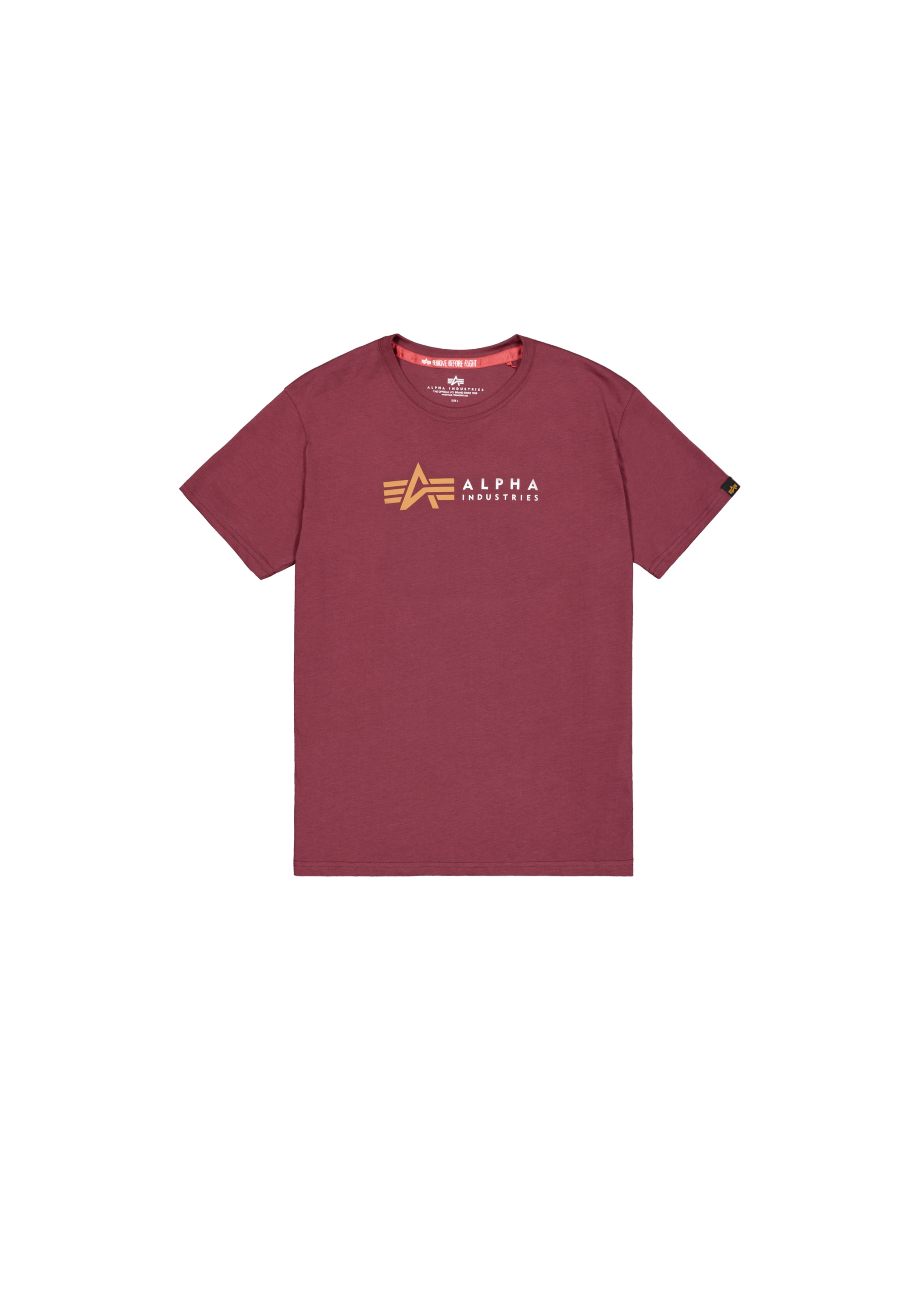 T-Shirt ALPHA INDUSTRIES "Alpha Label T-Shirt", Herren, Gr. L, rot (burgundy), Obermaterial: 100% Baumwolle, Shirts Image