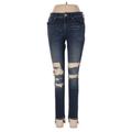 Express Jeans Jeans - Mid/Reg Rise Skinny Leg Denim: Blue Bottoms - Women's Size 4 - Dark Wash