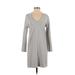 Splendid Casual Dress - Shift V Neck Long sleeves: Gray Print Dresses - Women's Size X-Small