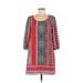 As U Wish Casual Dress - Shift Scoop Neck 3/4 sleeves: Red Aztec or Tribal Print Dresses - Women's Size Medium