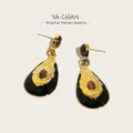 YACHAN Luxe 18k plaqué or inoxydable pendentif femmes boucles d'oreilles opale noir émail pendentif