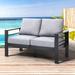 Ebern Designs Avraham 52" Wide Outdoor Loveseat w/ Cushions Metal/Olefin Fabric Included/Rust - Resistant Metal in Black | Wayfair