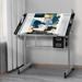 Inbox Zero Koltan Adjustable Rolling Drafting Table Tempered Glass Tabletop Painting Work Station Glass/Metal in Gray | Wayfair