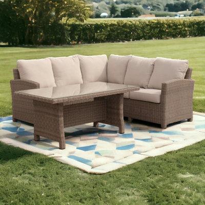 Wildon Home® Hartvig 4 Piece Rattan Sectional Seating Group w/ Cushions Wicker/Rattan in Brown/Gray | Outdoor Furniture | Wayfair