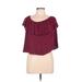 Active USA Short Sleeve Top Burgundy Off The Shoulder Tops - Women's Size Large