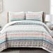 Scandinavian Chevron Teal White Orange Brown Reversible Cotton Quilt Set