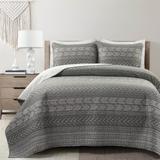 King/Queen/Full Size Scandinavian Dark Grey Chevron Stripe Reversible Cotton Quilt Set