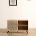 Modern Shoe-Storage Cabinet with Rattan Mesh Door and Solid Wooden Handle