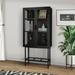Elegant Industrial Floor Cabinet with 2 Mesh Doors Living Room Display Cabinet with Adjustable Shelves and Bottom Shelf