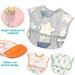 Lovely Baby Rice Pocket Waterproof Bib 1-3 Years Old Washable Stain Junior Bib 3-Pack Waterproof Short Sleeve Toddler Bib Dinosaurs Owl Potted pattern Odor Resistant baby Smock Bib