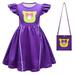 Superhero Kittens Costume Dress for Girls Halloween Short Sleeve Fancy Dress w/Bag Size 2-8T