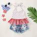 EQWLJWE 2Pcs/Set Toddler Baby Girls 4th of July Outfits Set Sleeveless Tassels Vest Tops+ Ripped Denim Shorts Summer Clothes