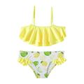 Girls Swimsuits Full Coverage Fruit Lemon Pattern Separate Set Suspender 2 Piece Bikini Sets Bathing Suits For Teens Girls Size D