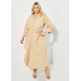 Plus Size Cutout Linen Blend Maxi Shirtdress