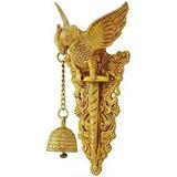 Brass Lucky Parrot Showpiece with Charm Bell Decorative Bird Welcome Door Hanging Statue yellow color Wall Decor Metal Sculpture / Statue