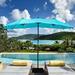 Ainfox 15ft Patio Umbrella with Lights without Base Outdoor Solar Umbrella Blue