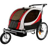 Deluxe 3-in-1 Double 2-Seat Bicycle Bike Trailer Jogger Stroller for Kids Children | Foldable Collapsible w/Pivot Front Wheel Red