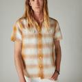 Lucky Brand Linen Plaid Short Sleeve Utility Shirt - Men's Clothing Outerwear Shirt Jackets in Gold Plaid, Size S
