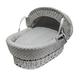 Kinder Valley Baby Moses Basket - Grey Dimple Grey Wicker Moses Basket With Full Bedding Set, Includes Adjustable Hood, Fibre Mattress & Padded Liner | (Gift for Newborn Baby Girls & Boys)