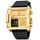 OLEVS Men's Sport Watch Large Face Digital & Analog Quartz Wrist Watch with LED Square Multi-Time Zone Waterproof Stopwatch, Black/Gold