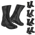 REXTEK Real Leather Motorcycle Boots Motorbike Boots Waterproof Long Touring Motorcycle Boots Mens Motorbike shoes touring line articles (Protek Black, numeric_11)