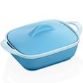 LOVECASA Glaze Casserole Dish with Lid, 2340ml Stoneware Covered Rectangular Casserole, Ceramic Casserole Pan for Bakeware Oven, 33 x 10 x 9 cm, Blue