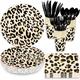 DYLIVeS Jungle Safari Animal Leopard Print Party Supplies Pack Includes Plates, Napkins, Cups, and Cutlery (Serves 24, 144 Pieces) for Leopard Party, Baby Shower, Cheetah Print Tableware