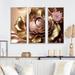 House of Hampton® Retro ntage Abstract Pnk & Gold Flowers - 3 Piece Print on Canvas in White | 28 H x 36 W x 1 D in | Wayfair