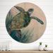 Bay Isle Home™ Watercolor Turtle Swimming I - Animals Turtle Wood Wall Art - Natural Pine Wood in Blue/Brown/Green | 16 H x 16 W x 1 D in | Wayfair