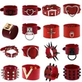 Bracelets Boho Spike RiSALE pour femme punk goth bracelet en cuir PU rouge bracelets de