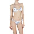 Emporio Armani Women's Logomania Triangle String Brazilian Bikini Set, White/Navy Blue, L