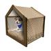 Geometric Pet House Grid Triangles with Rhombus and Hexagon Design Retro Colors Abstract Outdoor & Indoor Portable Dog Kennel with Pillow and Cover 5 Sizes Beige Coral Dark Taupe by Ambesonne