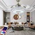 42 inch Bluetooth Ceiling Fan with 7 Colorful Dimmable Retractable Crystal Chandelier Fans with Remote Control 3 Lights Level and 3 Speed Silent Smart Fan Chandelier