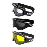 3 Pair GLOBAL VISION Windshield Padded Goggles Clear Smoke & Yellow Lens Fits Over Most Glasses Antifog Coating Great for Paintball Airsoft ATV Motorcycle Meets ANSI Z87.1 Standards for Safety Eyewear