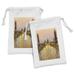 Landscape Fabric Pouch Set of 2 Charles Bridge Old Town Prague Czech Republic with Classic Medieval Buildings Drawstring Bag for Toiletries Masks and Favors 9 x 6 Yellow Brown by Ambesonne