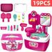 Project Retro Kids Makeup Kit 19pcs for Girls with Pretend Hair Dryer; Play Makeup for Kids & Little Girls Ages 3 4 5 6 7 8 9 10; Toddler Girls Makeup Toy Kit with Carrying Case