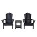 3 Pieces Adirondack Chair Set Outdoor Wood Furniture Set with 2 Folding Lounge Chairs & Side Table Widened Armrest Ergonomic Design All Weather Conversation Set for Garden Patio Backyard Black