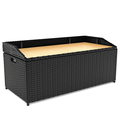 Homall 70 Gallon Rattan Wicker Large Storage Bench Deck Box Outdoor Indoor Waterproof Storage Box with Wood Bench Surface for Patio Furniture Cushions Toys Garden and Pool Tools