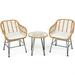 3 Pieces Rattan Furniture Set with Cushioned Chair Table-White