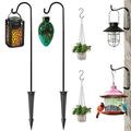 Garden Plant Hangers or Bird Feeder Pole Ground Stakes Spikes Shepherd Hook Aluminum 33 Detachable Tiki Torch Stand w. 1/4 Screws Wall Mount Clips/S Hooks for Solar Light/Lantern (2 PK)