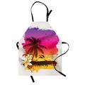 Luau Apron Tropical Retro Sunset Palm Trees Jumping Dolphins on the Beach Scenery Illustration Unisex Kitchen Bib with Adjustable Neck for Cooking Gardening Adult Size Multicolor by Ambesonne