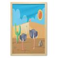 Ostrich Wall Art with Frame Wild Birds on Desert with Cactus in a Sunny Day Zoo Camel Cartoon Printed Fabric Poster for Bathroom Living Room Dorms 23 x 35 Multicolor by Ambesonne